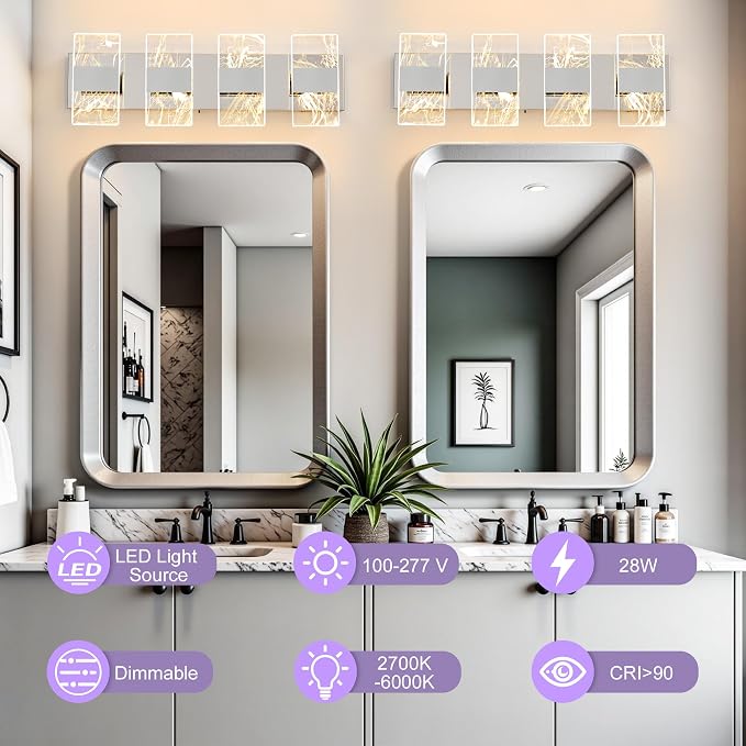 Modern LED Bathroom Light Fixtures Dimmable 4-Light Chrome Vanity Light - Image 2