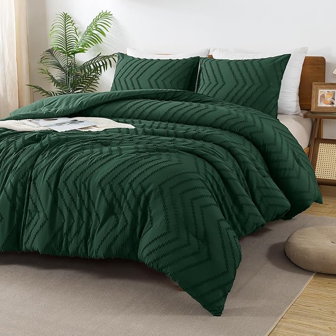 Andency Dark Emerald Green Queen Comforter Set, Boho Soft Warm Forest Bedding - Image 2