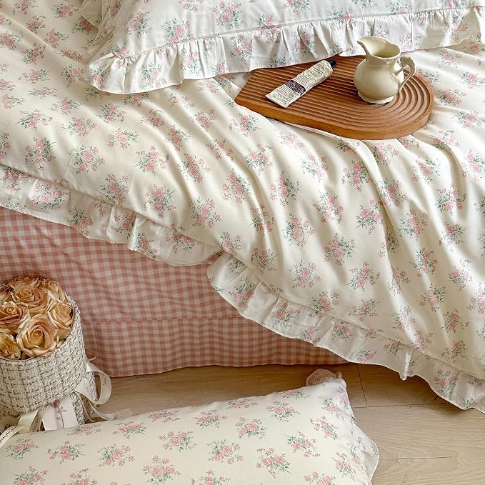 mixinni Pink Floral Duvet Cover Set Full Size - Image 4