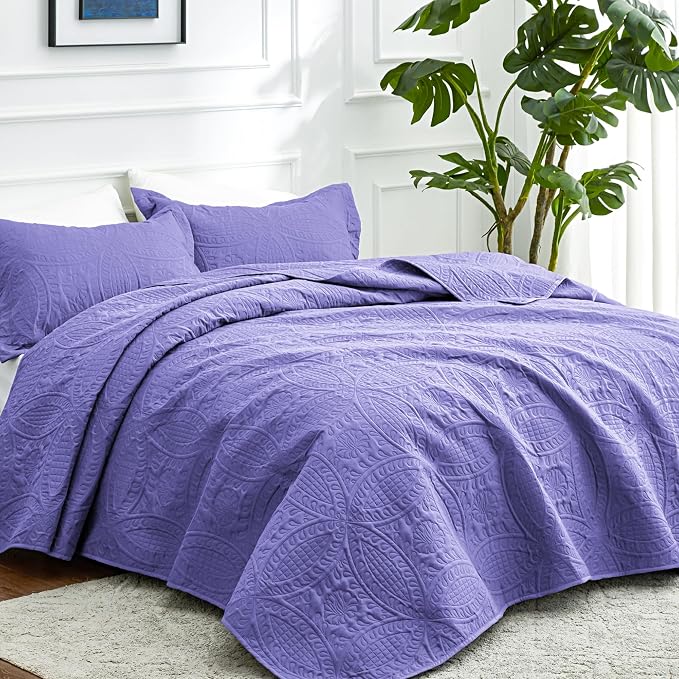 Love's cabin Quilts for Queen Bed Deep Purple Bedspreads Bedding Set - Image 2