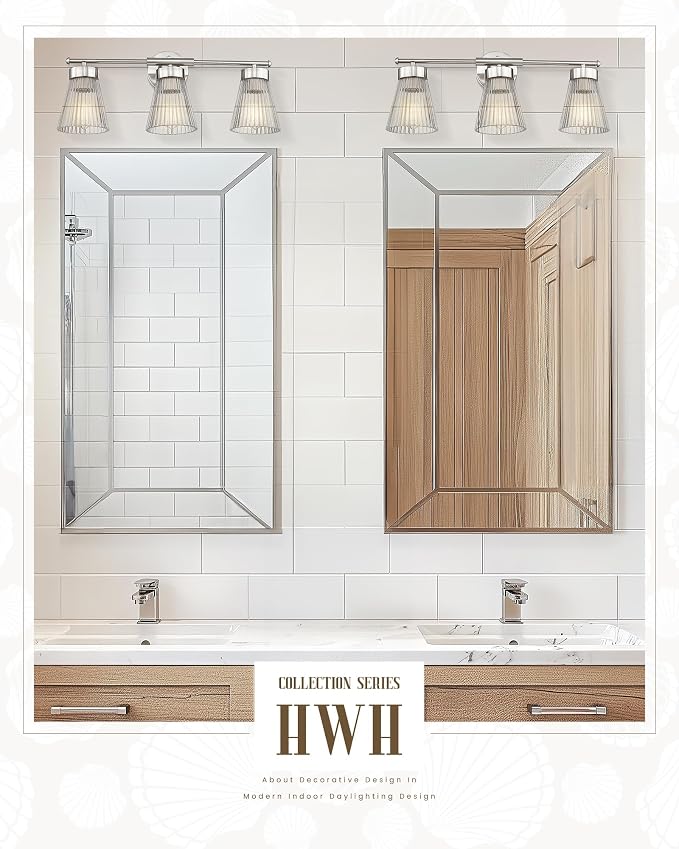 Brushed Nickel Bathroom Vanity Light, HWH 3-Light Vanity Lights - Image 7