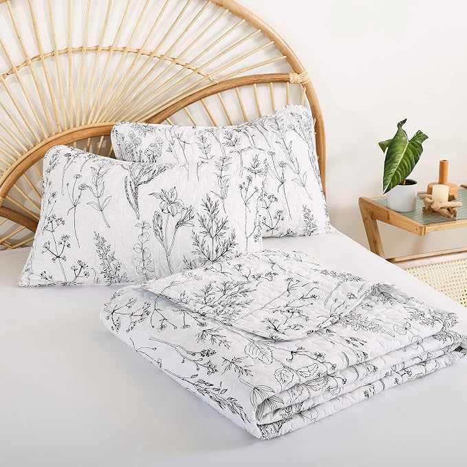 JANZAA Quilts Queen Size White Floral Bed Spread - Image 8
