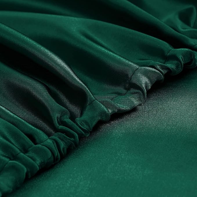 Homiest Blackish Green Satin Fitted Sheet King Size, Deep Pocket, Luxury & - Image 5