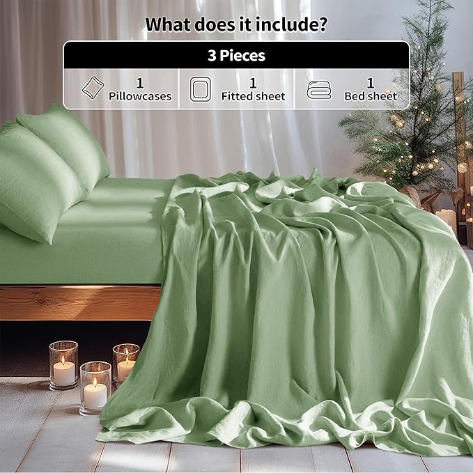 LBRO2M 100% Pure Linen Sheet Set Deep Pocket Up to 16" Bed Sheets Sets - Image 2