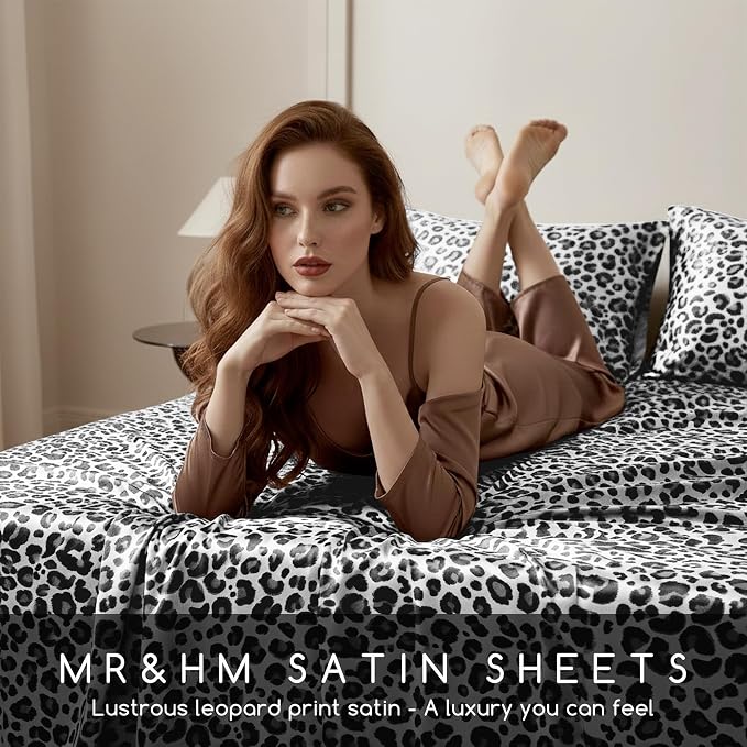 MR&HM Satin Sheets with Elastic Corner Straps, King Size Sheets Set - Image 5