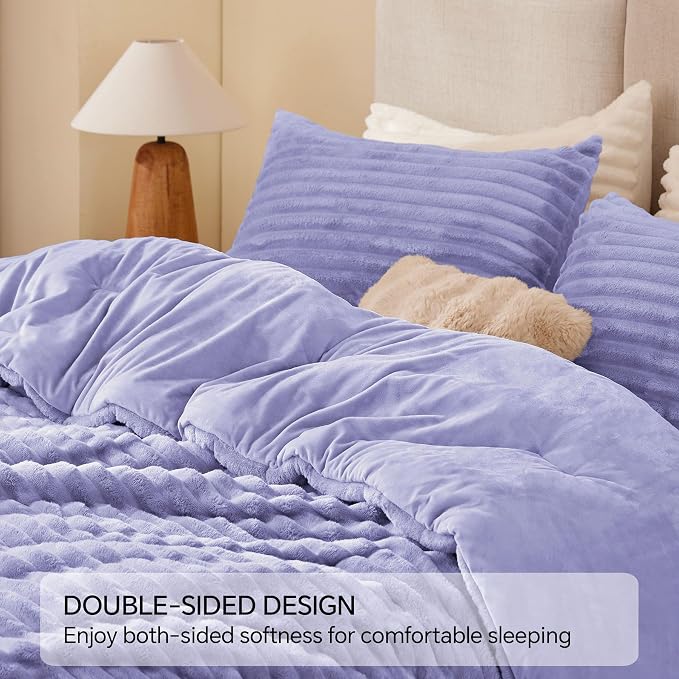 BEDELITE Fleece King Comforter Set -Super Soft & Warm Fluffy Lavender Bedding - Image 5