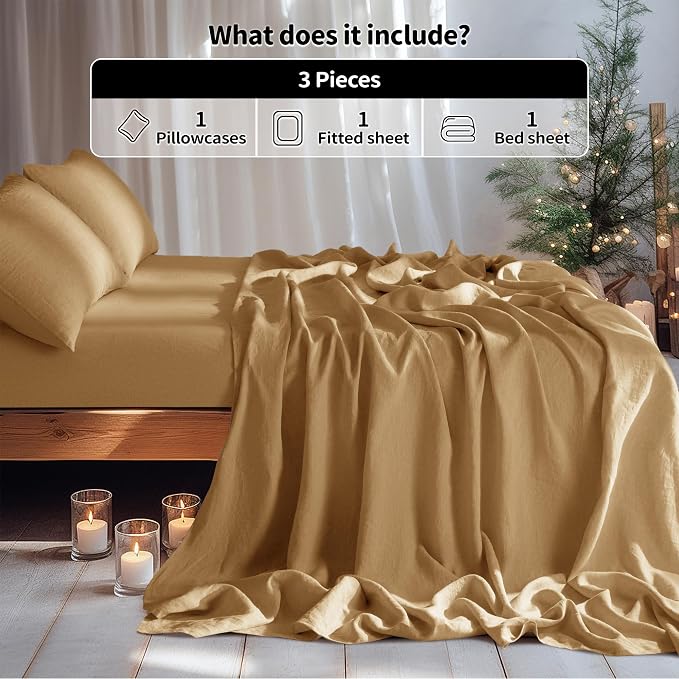 LBRO2M 100% Pure Linen Sheet Set Deep Pocket Up to 16" Bed Sheets Sets - Image 2