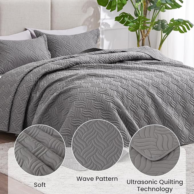 Love's cabin Quilts for Full Bed Grey Bedspreads Bedding Set - Image 4