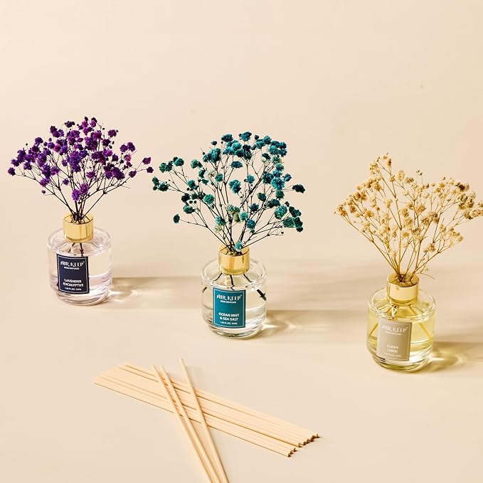 Airkeep Reed Diffuser Set of 3, Clean Linen Ocean Mist&Sea Salt Lavender - Image 6