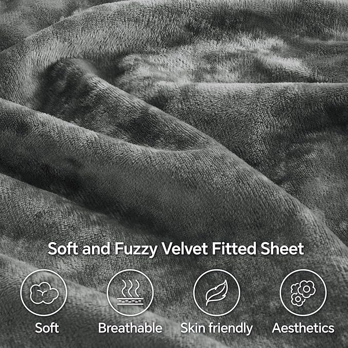 BEDELITE Velvet Fitted Sheet and Pillowcase Set, Luxury Soft Fuzzy Bottom Sheet - Image 3