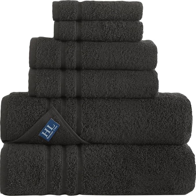 Black 6 Pack Bath Towels Sets Linen by HawmamLinen