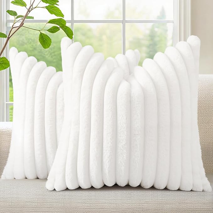 decorUhome Summer Cozy Faux Fur Throw Pillow Covers 16x16 Set of 2 Decorative by decorUhome