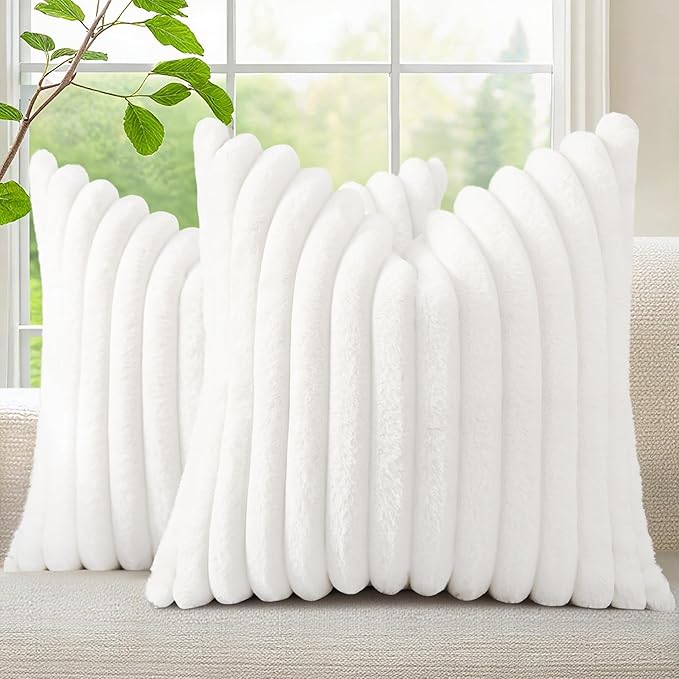 decorUhome Summer Cozy Faux Fur Throw Pillow Covers 24x24 Set of 2 Decorative by decorUhome