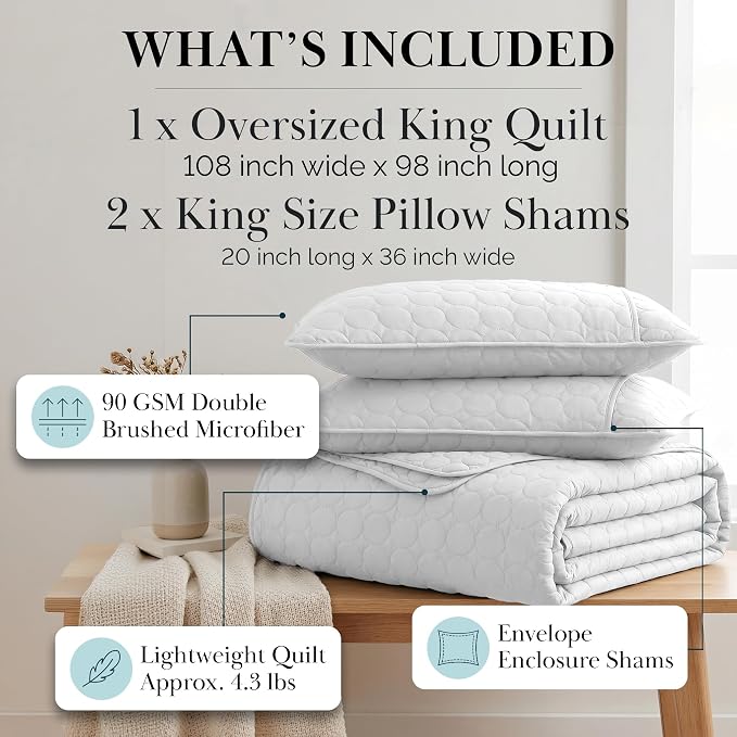 Southshore Fine Living, Inc. King Size White Quilt Bedding Set - Image 2