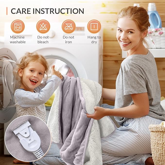 HOMLYNS LuxeHeat Heated Blanket Electric Blanket King Size, Soft Flannel Sherpa - Image 9