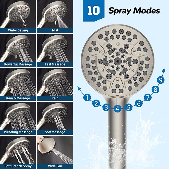 Hibbent cUPC Certified 13'' Shower Head Combo, High Pressure 5 Spray Rainfall - Image 3