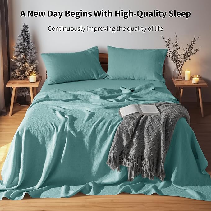 LBRO2M 100% Pure Linen Sheet Set Deep Pocket Up to 16" Bed Sheets Sets - Image 3