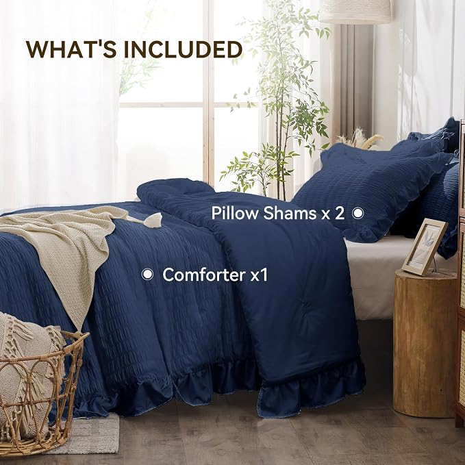JOLLYVOGUE Navy Blue Comforter Full Size, 3 Pieces Seersucker Lightweight Full - Image 6