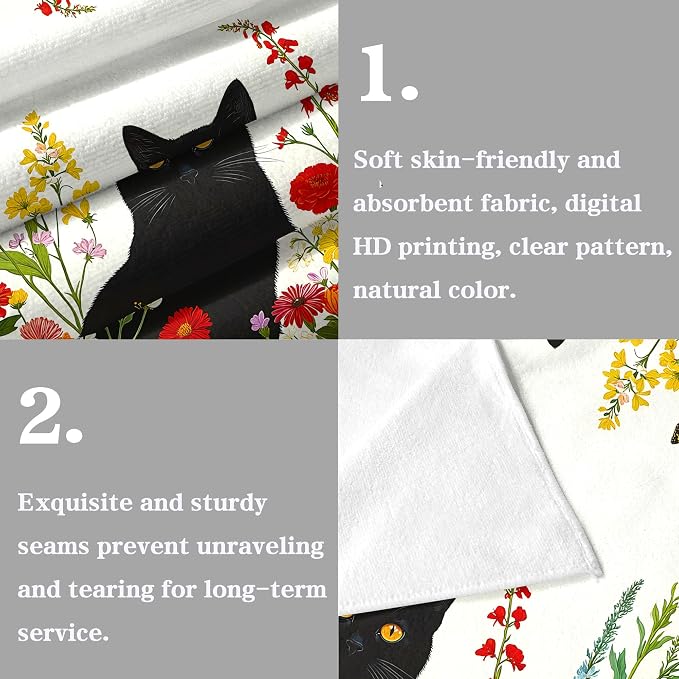Accnicc 2 Pack Black Cat Bathroom Hand Towels Decorative Spring Floral Dish - Image 6