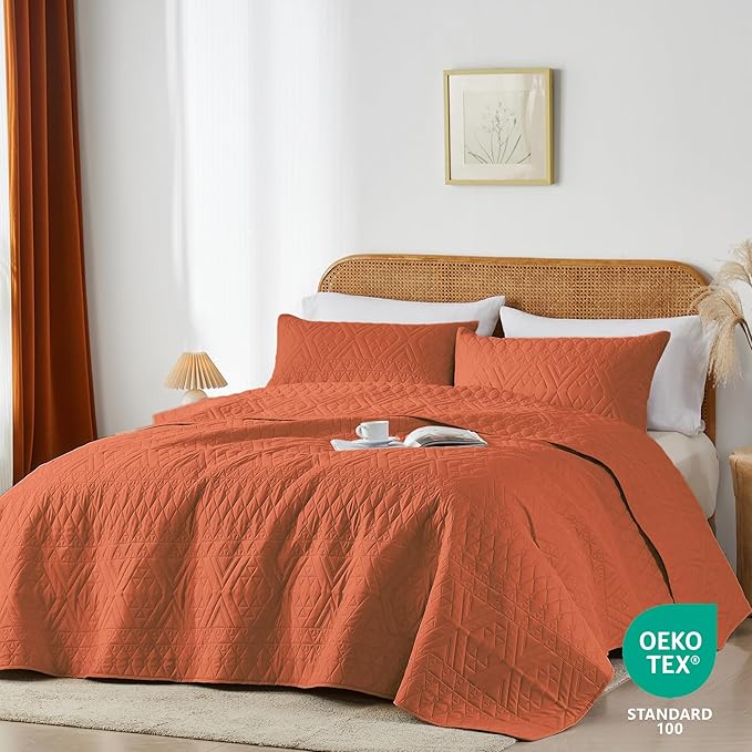 akkialla Twin Size Quilt Bedding Set, Burnt Orange Lightweight Microfiber Soft - Image 2