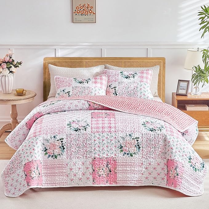 Joyreap 2 Pieces Floral Patchwork Quilt Set Twin, Soft n Cozy Microfiber Quilt by Joyreap