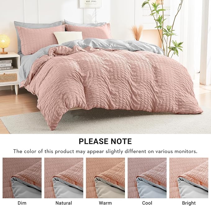 HYMOKEGE Rose Gold/Light Grey King Size Comforter Set Seersucker 7 Pieces - Image 5