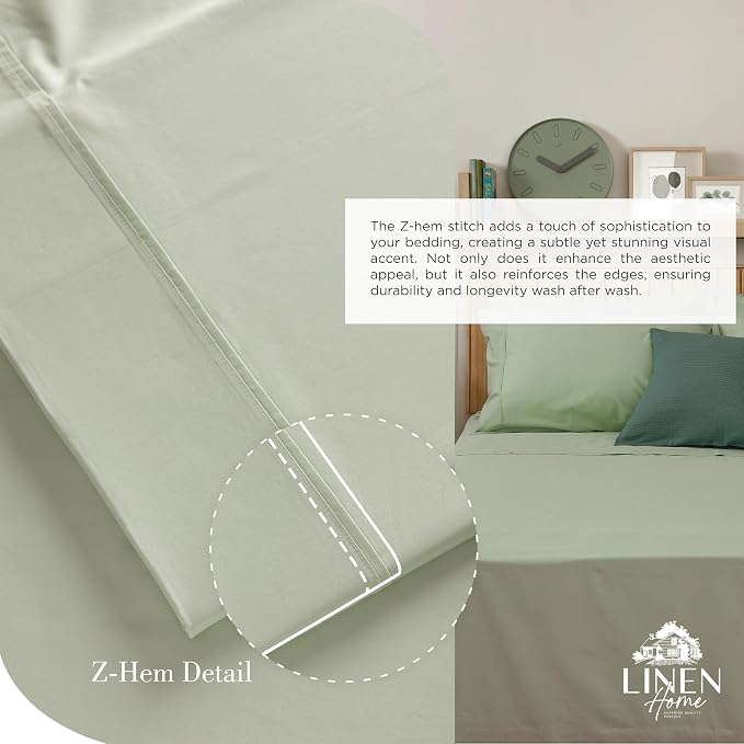 Linen Home 100% Cotton Percale Sheets Twin Size, Deep Pocket, 3 Pieces Set - Image 3
