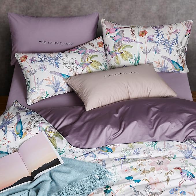 mixinni King Size Duvet Cover Purple Flowers Bird Bedding Sets Shabby Chic Boho - Image 3