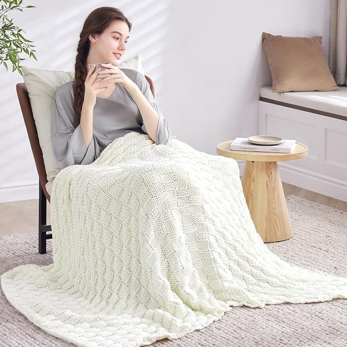 Knitted Weighted Blanket for Adult, No Beads Heavy Blanket 60” x 80'' 10lbs - Image 7