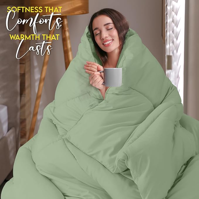 Utopia Bedding Queen Comforter Duvet Insert, Quilted Sage Green Comforter - Image 4