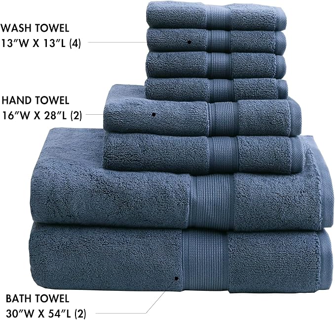 Madison Park 800GSM Bathroom Towel Set of 8 100% Cotton Bath Towel Set - Image 4