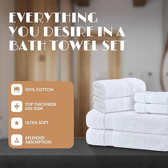 White Bath Towel Set of 6 - Image 2
