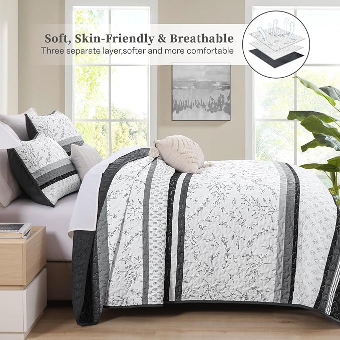 Quilt Set King Size, 3 Piece Soft Lightweight Microfiber Quilt Bedding Set - Image 3