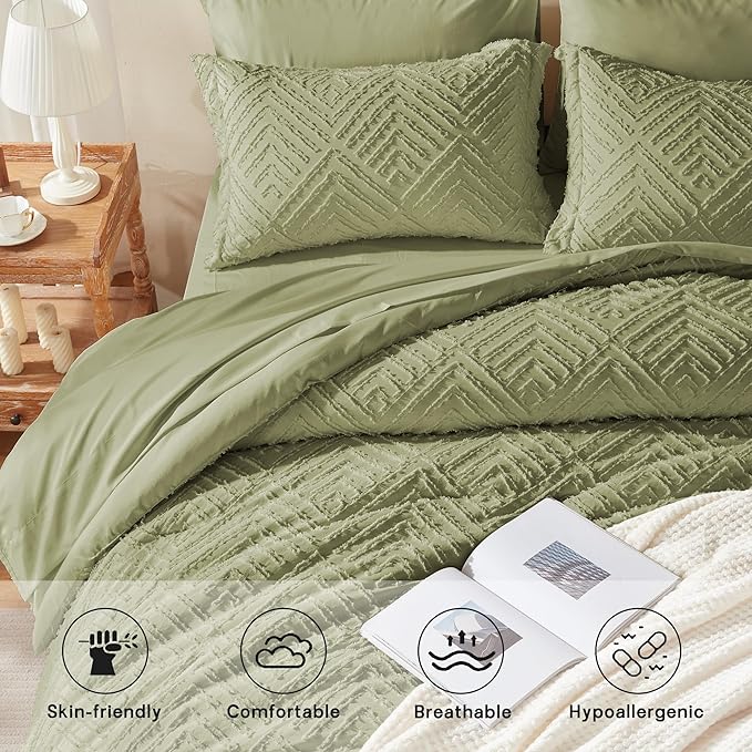 Zzlpp Full Comforter Set 7 Pieces, Army Green Tufted Bed in a Bag, All Season - Image 3