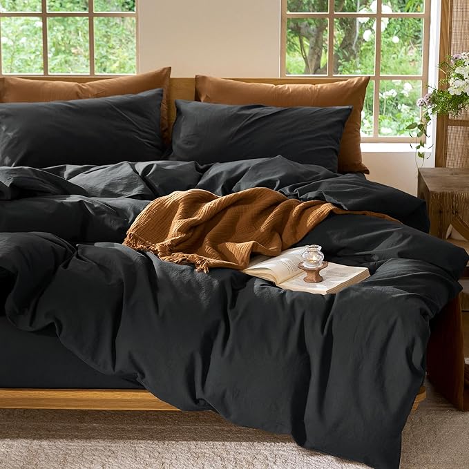 MooMee Bedding Duvet Cover Set 100% Washed Cotton Linen Like Textured - Image 9