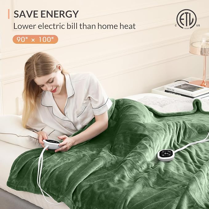 HOMLYNS LuxeHeat Heated Blanket Electric Blanket King Size, Soft Flannel Sherpa - Image 6