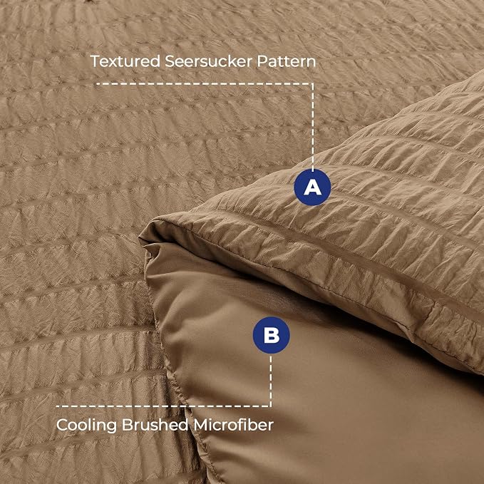 HYMOKEGE Brown Queen Comforter Set Seersucker 7 Pieces, All Season Luxury Bed - Image 4