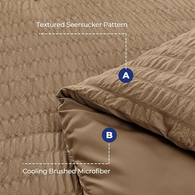 HYMOKEGE Brown Full Size Comforter Sets Seersucker 7 Pieces, All Season Luxury - Image 4