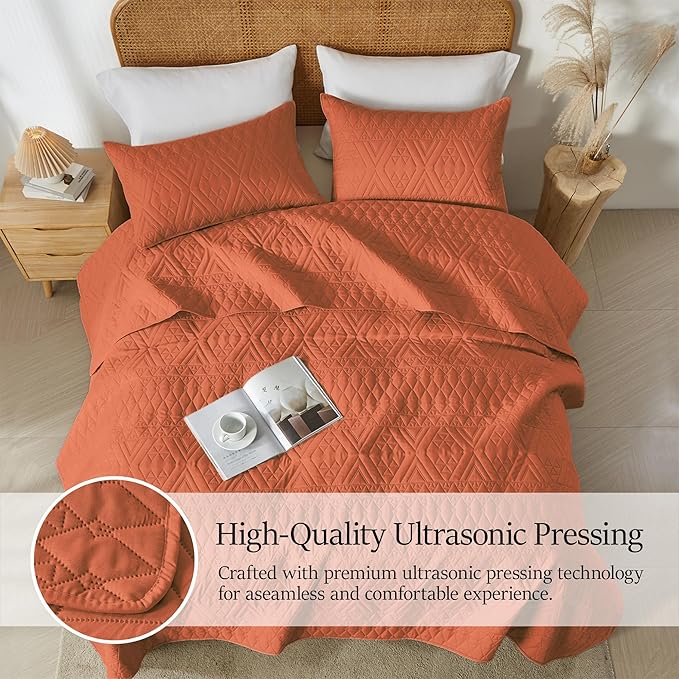 akkialla Full/Queen Size Quilt Bedding Set, Burnt Orange Lightweight Microfiber - Image 5