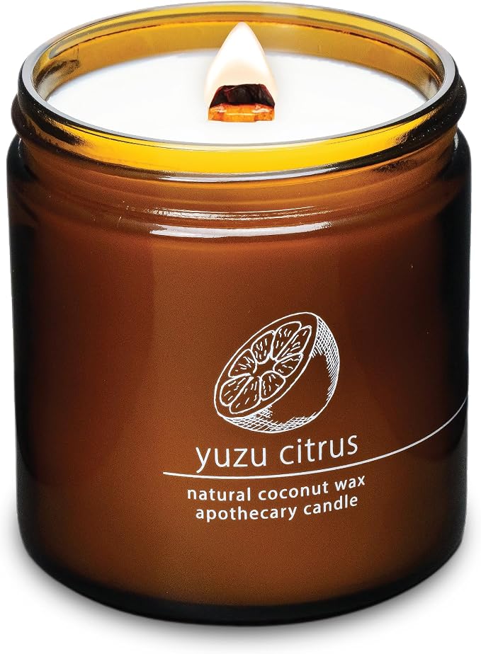 Hemlock Park Yuzu Citrus Apothecary Hand-Poured Scented Candle | Crackling Wood by HemlockPark