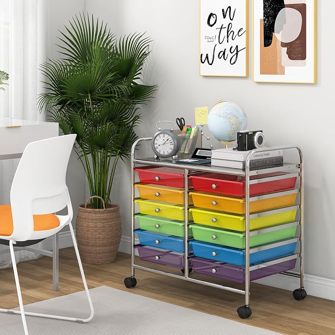 Giantex 12 Drawers Rolling Cart, Mobile Storage Drawer Cart, Classroom - Image 4