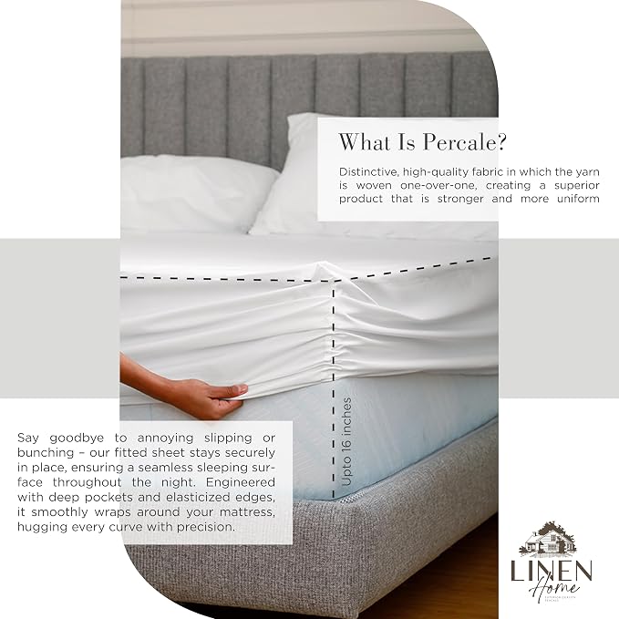 Linen Home 100% Cotton Percale Sheet Set Pack of 2, King Size, Deep Pocket - Image 4