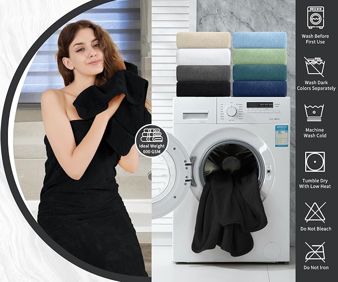Black Hand Towels Set 2 Pack-16“x31”, Ultra Soft Microfibers Bathroom Towel Set - Image 5