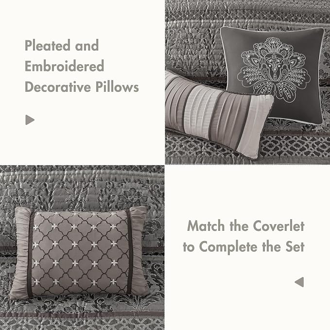 Madison Park Quilt Traditional Damask Design All Season, Lightweight Coverlet - Image 4