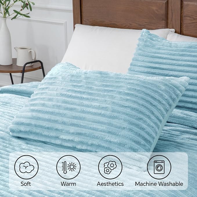 BEDELITE Fleece Full Comforter Set -Super Soft & Warm Fluffy Light Blue Bedding - Image 5