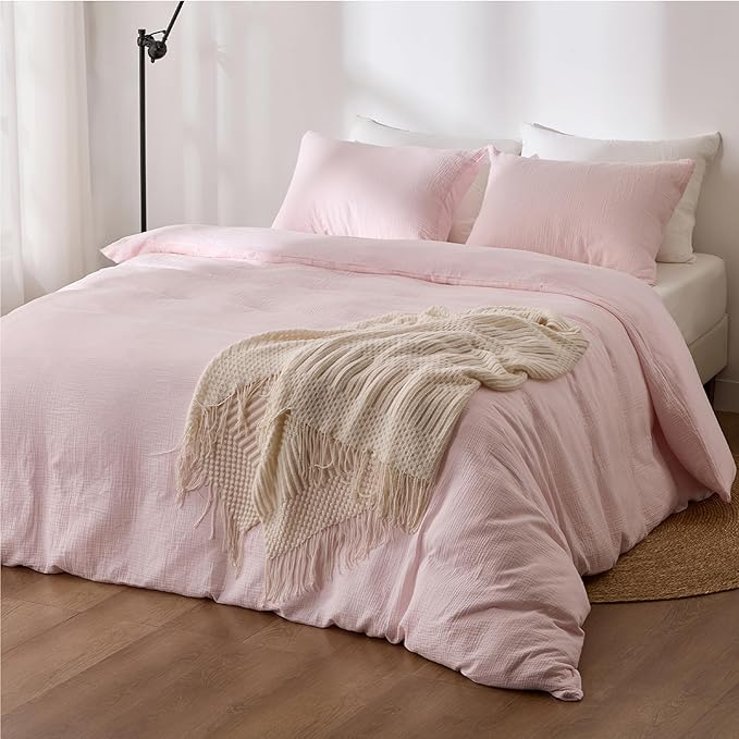 Pink Duvet Cover King, 100% Sandwashed Cotton Soft King Size Duvet Cover Set 3 - Image 2