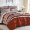 WONGS BEDDING 7 Pieces Comforter Set Queen Size, Burnt Orange Striped Bed in a by WONGSBEDDING
