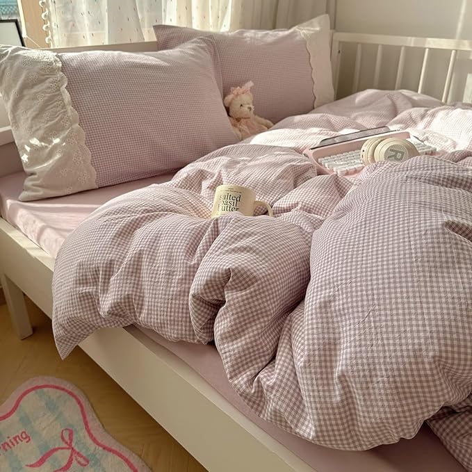 mixinni Purple White Gingham Duvet Cover Full Size - Image 2