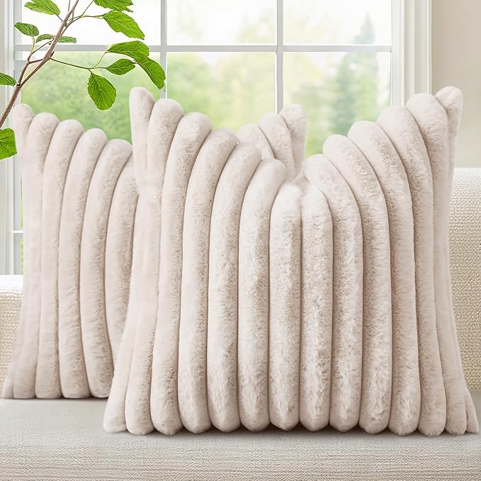 decorUhome Summer Cozy Faux Fur Throw Pillow Covers 22x22 Set of 2 Decorative by decorUhome