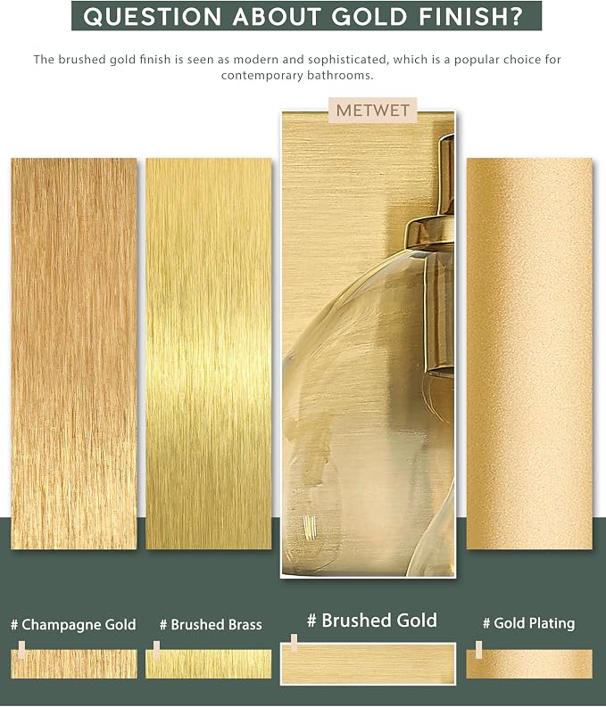 Bathroom Light Fixtures, 3-Light Brushed Gold Vanity Light, Modern Wall Sconces - Image 2
